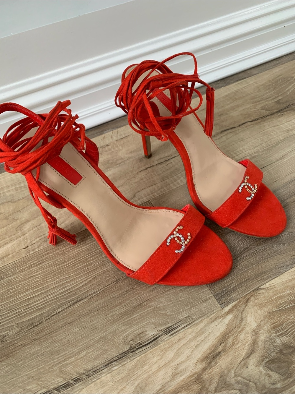 Red suede stilettos